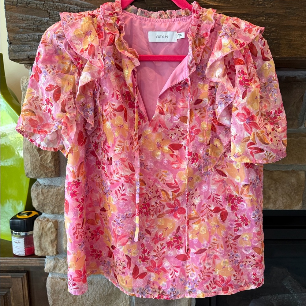 Greylin Anthropologie Pink Floral Top